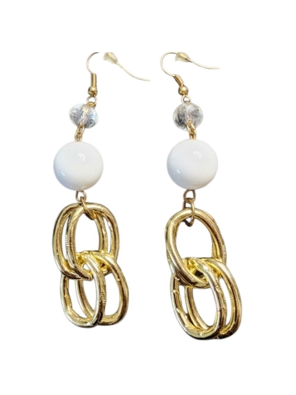 Goldtone White Dangle Earrings